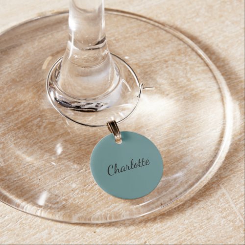 Green cyan monogram name minimalist script wine charm