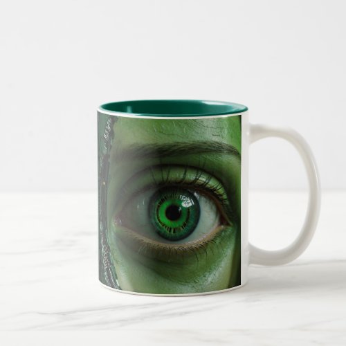 Green Cyber Eye Fun Two_Tone Coffee Mug