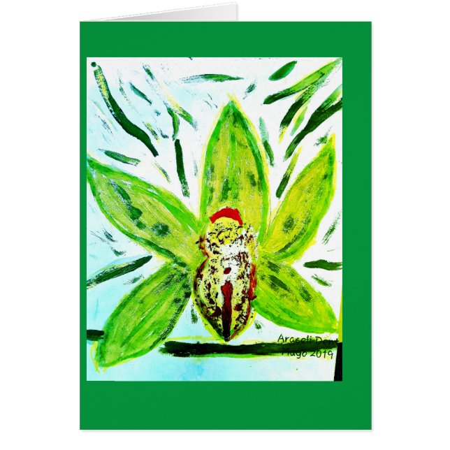 Green  Cymbidium Orchid Card (Front)