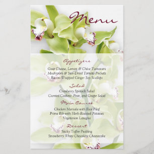 Green Cymbidium Orchid Floral Wedding Menu Card