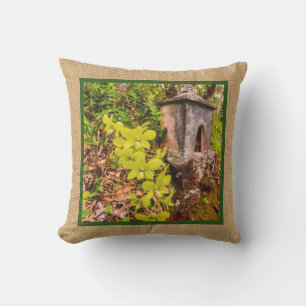 Green Cymbidium Orchid Hawaiian Reversible Outdoor Throw Pillow