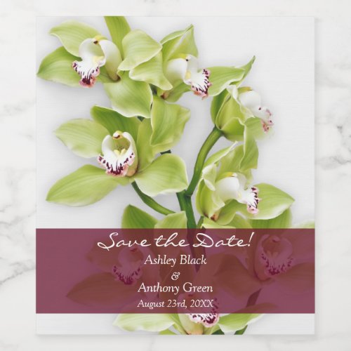 Green Cymbidium Orchid Photo Wedding Save the Date Wine Label