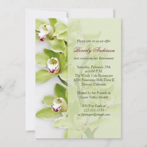 Green Cymbidium Orchid Retirement Invitation