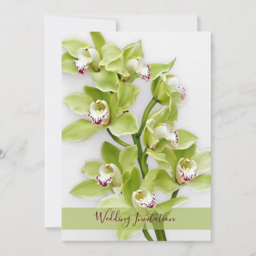 Green Cymbidium Orchid Wedding Invitation 5x7 Size