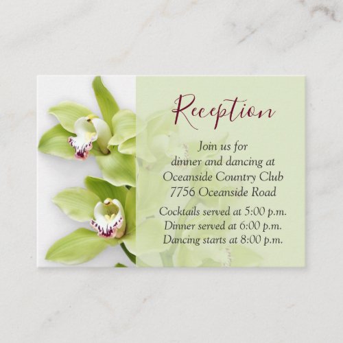 Green Cymbidium Orchid Wedding Reception Insert Business Card Templates