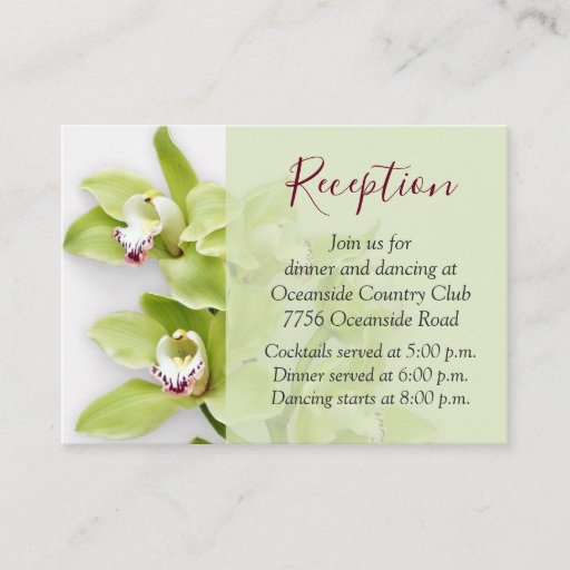Customizable Green Cymbidium Orchid Wedding Reception Insert Business Card Templates