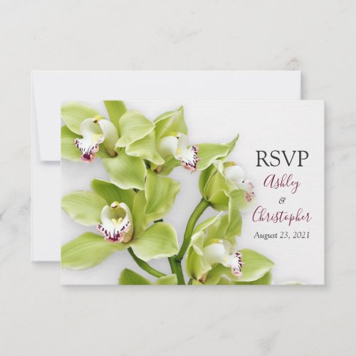 Green Cymbidium Orchid Wedding Reply RSVP Card