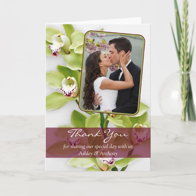 Green Cymbidium Orchid Wedding Thank You Card (Front)