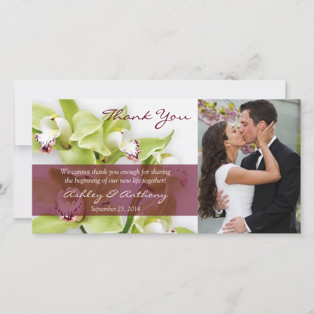 Green Cymbidium Orchid Wedding Thank You Photocard Card (Front)