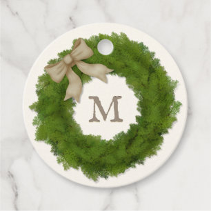 Green Cypress Wreath Monogrammed Custom Favor Tags