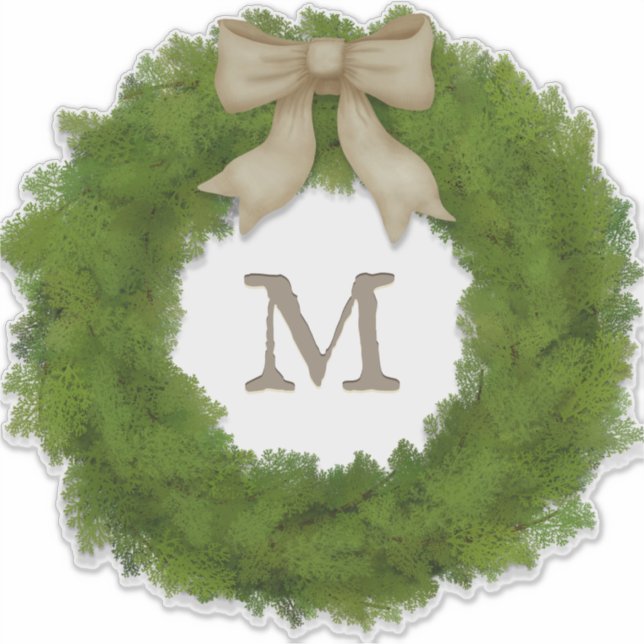 Green Cypress Wreath With Bow Custom Monogram  Sticker (Front)