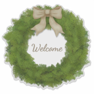 Green Cypress Wreath With Bow Custom Name or Tex Sticker