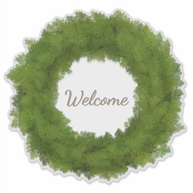 Green Cypress Wreath With Custom Name or Text Sticker (Front)