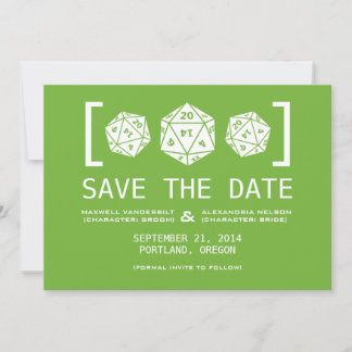 Green D20 Dice Gamer Save the Date Invite