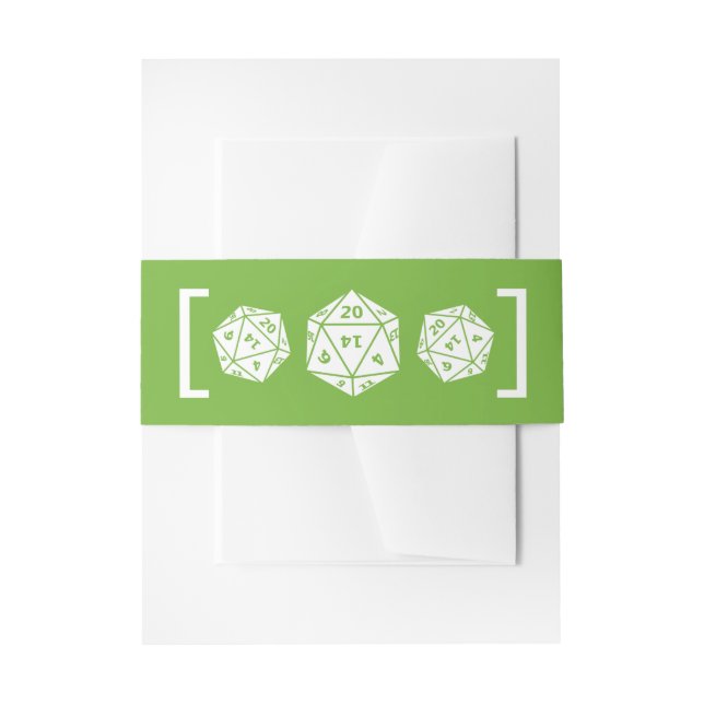 Green D20 Dice Gamer Wedding Belly Bands Invitation Belly Band (Front Example)