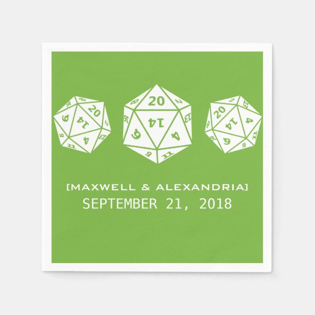 Green D20 Dice Gamer Wedding Paper Napkins (Front)