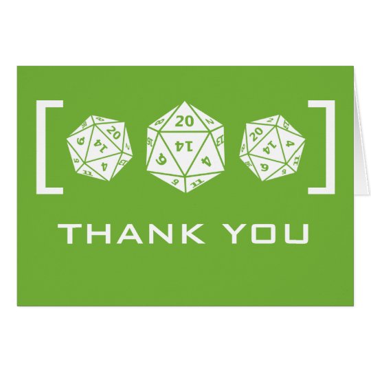 Green D20 Dice Gamer Wedding Thank You Card