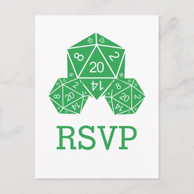 Green D20 Dice Response Postcard (Front)