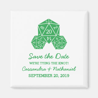 Green D20 Dice Save the Date Magnet