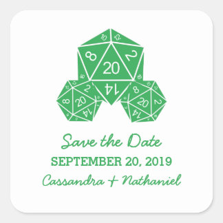 Green D20 Dice Save the Date Stickers
