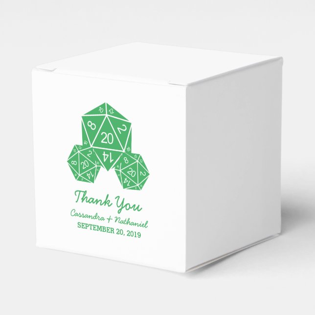 Green D20 Dice Wedding Favor Boxes (Front Side)