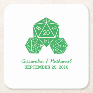 Green D20 Dice Wedding Paper Coasters