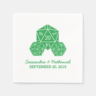 Green D20 Dice Wedding Paper Napkins