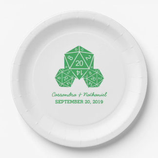 Green D20 Dice Wedding Paper Plates