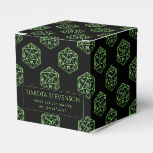 Green D20 Pattern   Fantasy Tabletop RPG Thank You Favor Boxes
