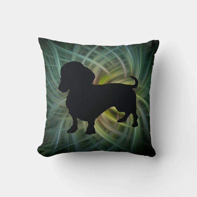 Green Dachshund Silhouette Pillow Two Sided (Front)