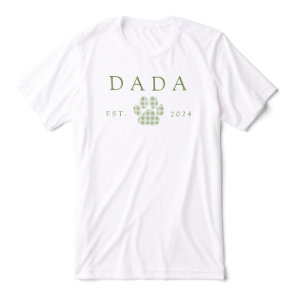Green Dada Gingham Puppy Paw Print Birthday Tri-Blend Shirt