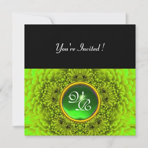 GREEN DAHLIAEMERALDBright Green Black Party Invitation