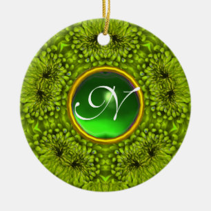 GREEN DAHLIA EMERALD MONOGRAM CERAMIC ORNAMENT