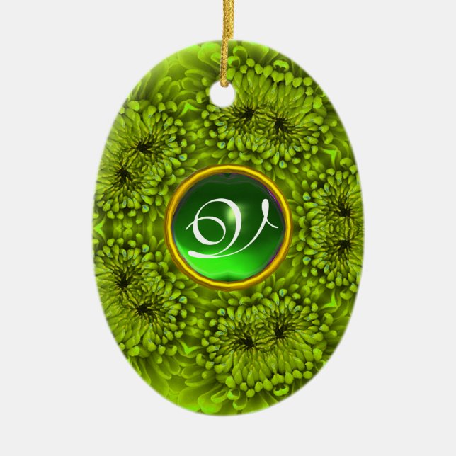 GREEN DAHLIA EMERALD MONOGRAM CERAMIC ORNAMENT (Front)
