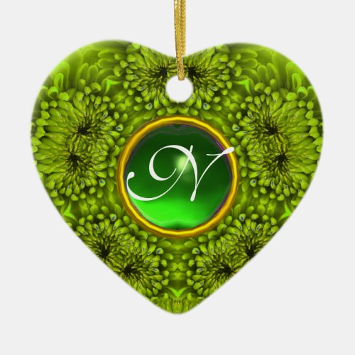GREEN DAHLIA EMERALD MONOGRAM Heart Ceramic Ornament