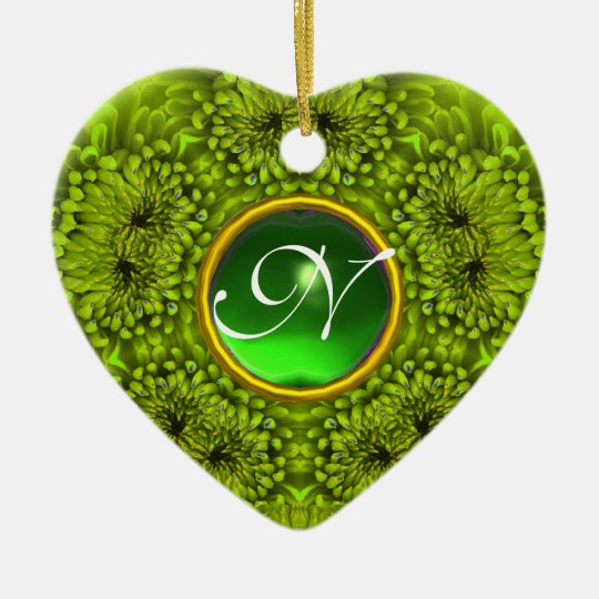 GREEN DAHLIA EMERALD MONOGRAM Heart Ceramic Ornament