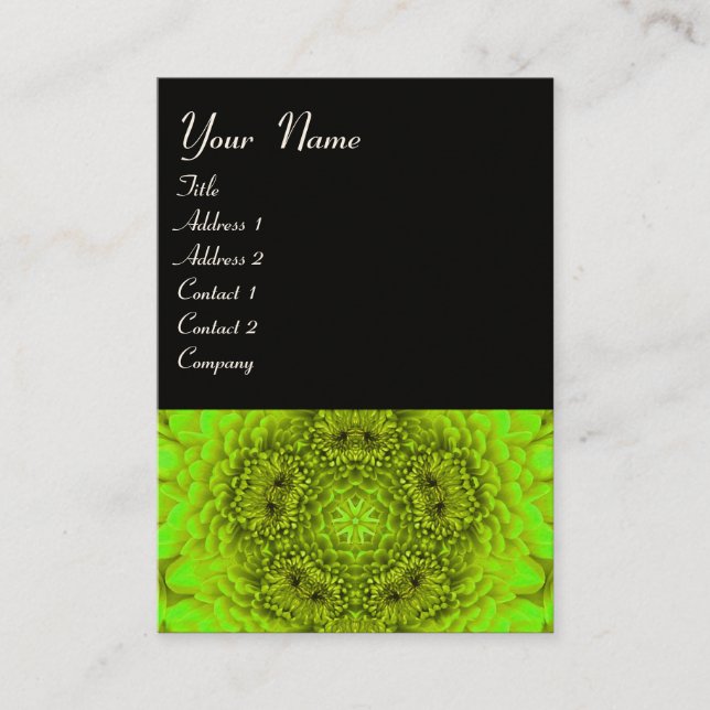 GREEN DAHLIA FLOWER PETALS BUSINESS CARD (Front)