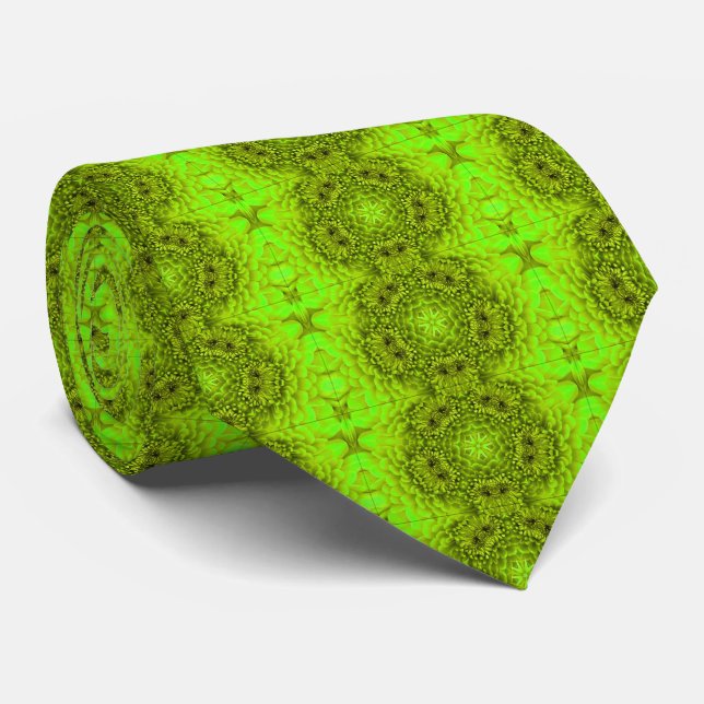 GREEN  DAHLIA FLOWERS Abstract Floral Tie (Rolled)