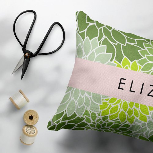 Green Dahlia Flowers Floral Pattern Your Name Accent Pillow