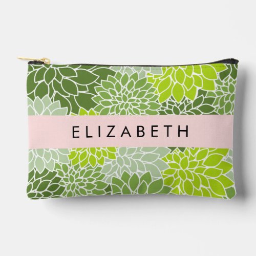 Green Dahlia Flowers Floral Pattern Your Name Accessory Pouch