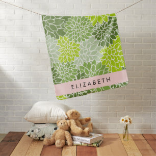 Green Dahlia Flowers, Floral Pattern, Your Name Baby Blanket