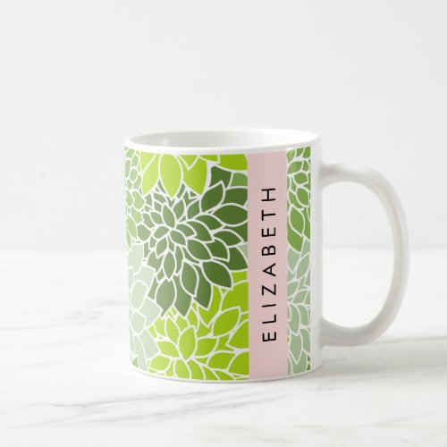 Green Dahlia Flowers Floral Pattern Your Name Coffee Mug