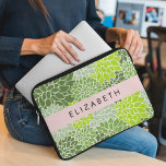 Green Dahlia Flowers, Floral Pattern, Your Name Laptop Sleeve<br><div class="desc">Elegant,  stylish and sophisticated pattern with green Dahlia flowers. Modern and trendy gift,  perfect for the floral design lover in your life. Personalize by adding your name,  nickname,  monogram or initials.</div>