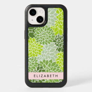 Green Dahlia Flowers, Floral Pattern, Your Name OtterBox iPhone 14 Case