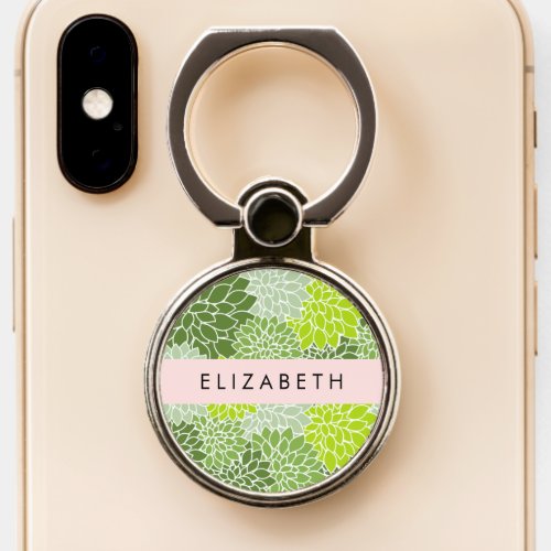 Green Dahlia Flowers Floral Pattern Your Name Phone Ring Stand