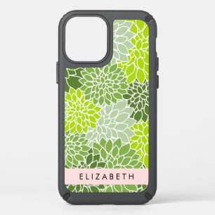 Green Dahlia Flowers, Floral Pattern, Your Name Speck iPhone 12 Case