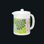 Green Dahlia Flowers, Floral Pattern, Your Name Teapot<br><div class="desc">Elegant,  stylish and sophisticated pattern with green Dahlia flowers. Modern and trendy gift,  perfect for the floral design lover in your life. Personalize by adding your name,  nickname,  monogram or initials.</div>
