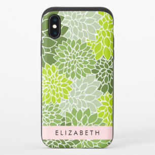 Green Dahlia Flowers, Floral Pattern, Your Name iPhone X Slider Case