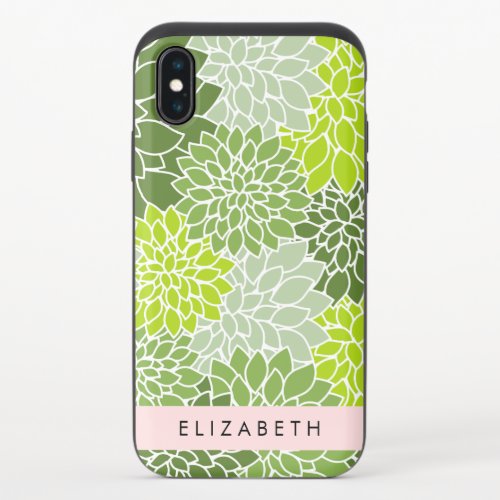 Green Dahlia Flowers Floral Pattern Your Name iPhone X Slider Case