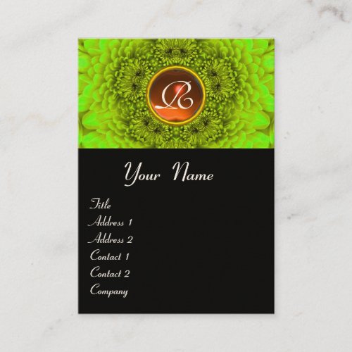 GREEN DAHLIA  MONOGRAM AGATE black yellow orange Business Card